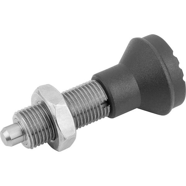 Indexing Plunger Wo. Groove Size:2 D1=M12X1, 5, Form:H Stainless Steel, Hardened, Comp:Thermoplastic,